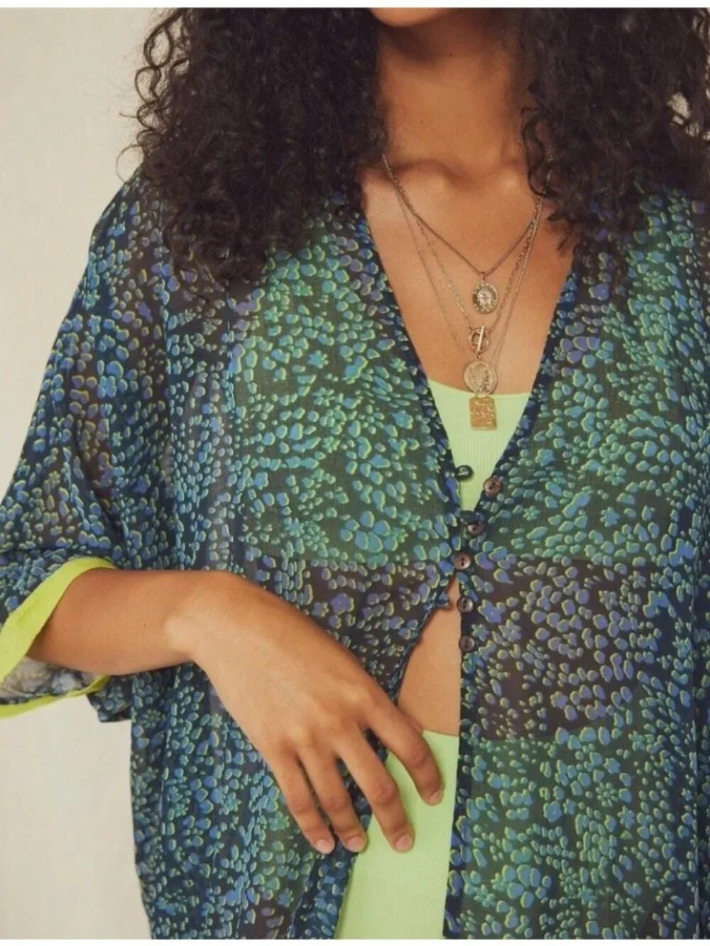 NWT FREE PEOPLE Sz M SLEEPIN IN PRINTED SLEEP SHIRT Swim Cover Up.   V